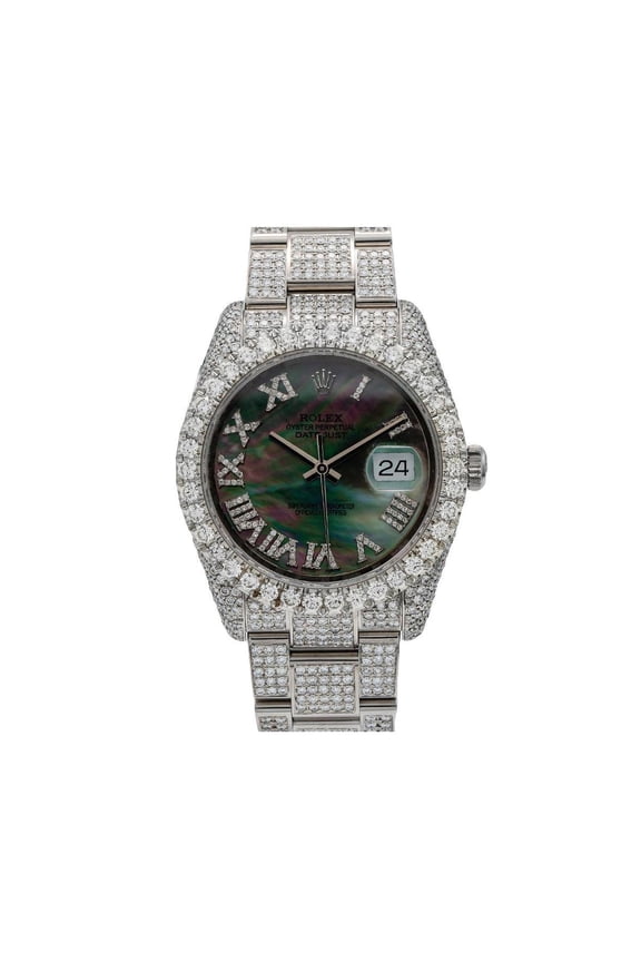 Pre-Owned Rolex Datejust 36MM 116234 Black Mother of Pearl Roman Diamond Dial Diamond Bezel Stainless Steel Full Diamond Oyster Bracelet 12.05ct