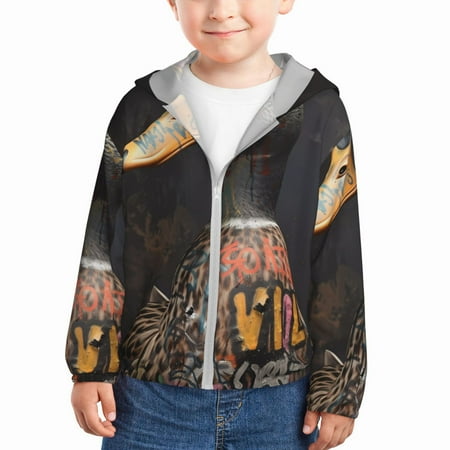 

Ocsxa Graffiti Cool Duck Print Kids Active Zipper Sun Protection Jacket Boys Girls Hooded Cooling Shirt-5 Years