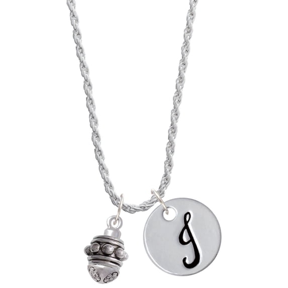 Delight Jewelry Silvertone Large Bullets Spacer Spinner Silvertone Script Initial Disc - J - Charm Necklace, 20"+3"
