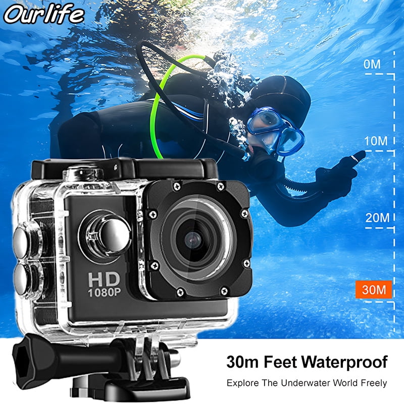 Ourlife Action Camera 1080P HD with Waterproof Case 30M Wearable Pocket Video Camera with 90° Wide Angle 12MP Photos 32GB Support, Mini Sports Camera for Teens Cycling Diving Outdoor Adventure Black