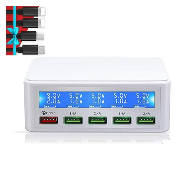 Multiple USB Charger,50W 5 Port Desktop Charger Charging Station Multi Port Travel Fast Wall Charger Hub With LCD Display For Smart Phones, Tablet And More ,Multi-Device Charger