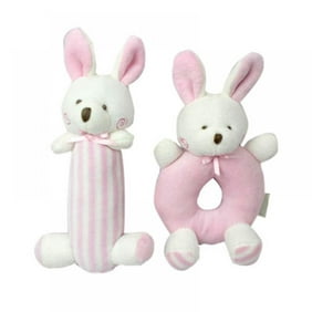 Baby Rattle Set Cartoon Rattles Bunny/Bear Hand Ring Stick Rattles Soft Plush Stuffed Toy for Infants Girls Boys