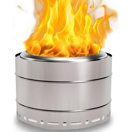 19.5 inch Smokeless Fire Pit with Carry Bag, Stainless Steel Outdoor Smokeless Firepit, Wood Burning Fire Pits for Camping, Bonfire,Low Smoke Firepit for Outside(Silver)