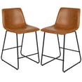 thumbnail image 3 of Flash Furniture Reagan 24" LeatherSoft Counter Height Stools with Footrest, Set of 2, Light Brown, 3 of 15