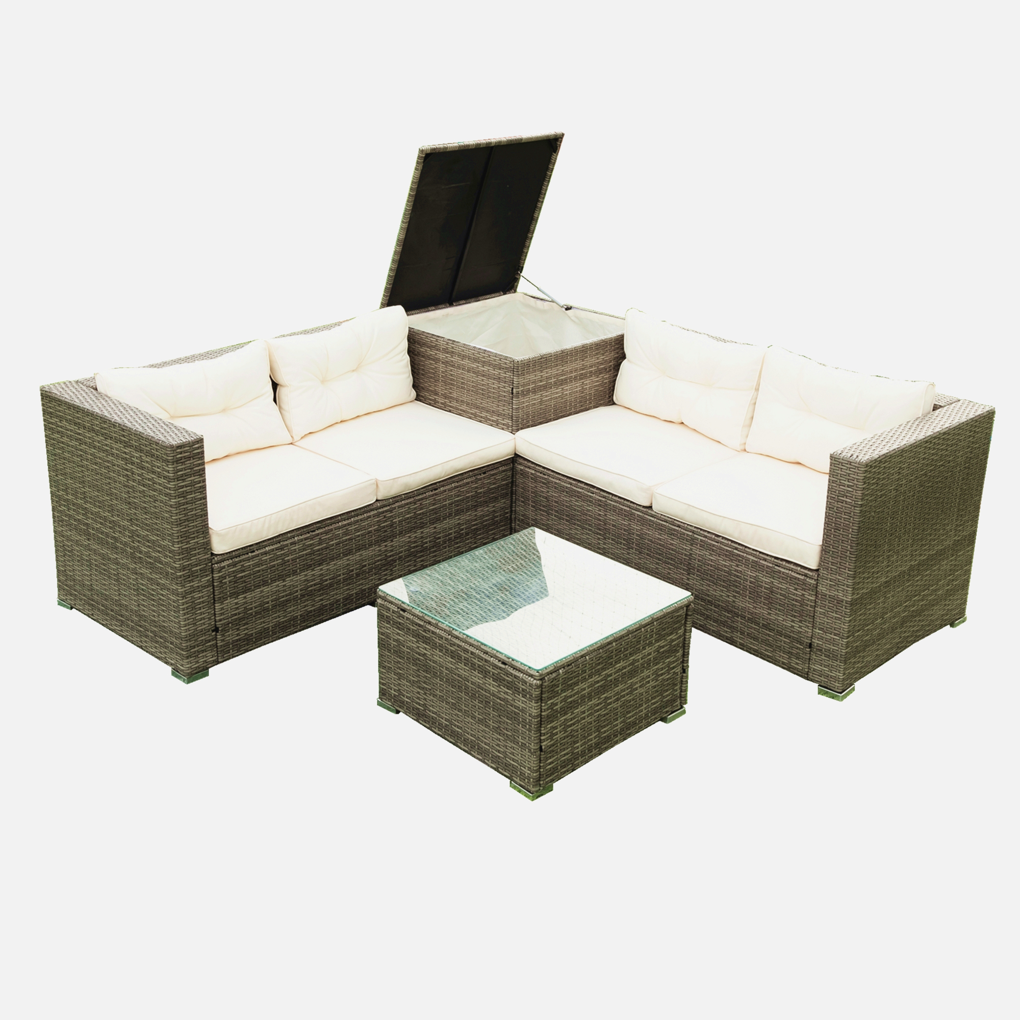 Patio Bistro Dining Chair Furniture Sets, 4 Pieces Patio Furniture Sets with Glass Coffee Table & Storage Box, Leisure Chair Conversation Set with Soft Cushion for Garden Poolside, Beige, SS2164 - image 1 of 9