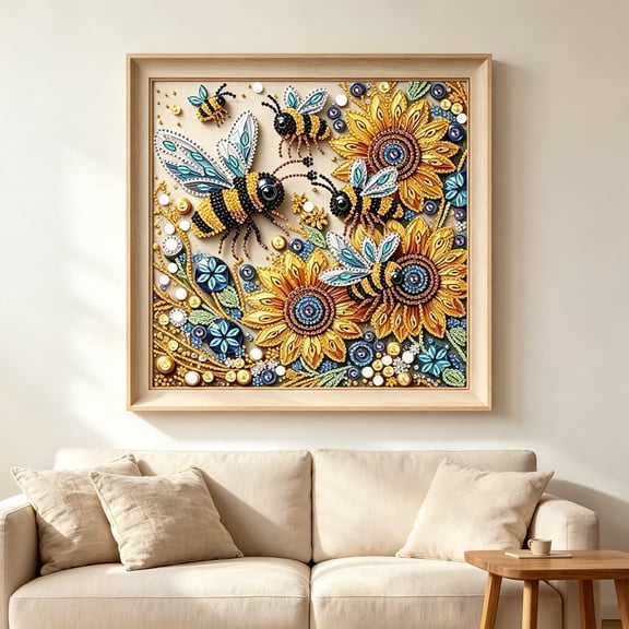 CYFW 5D Special Shape Diamond Art Kits for Beginners, Diamond Painting Kits for Adults Sunflower Bee, Crystal Rhinestones Diamond Painting for Home Wall Decoration Gift 12×12Inch/30×30Cm, Flower