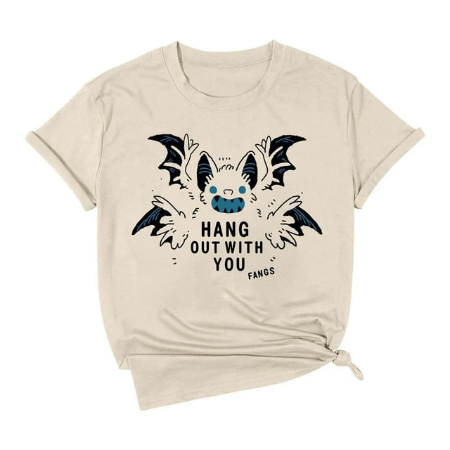 T-shirt à Manches Courtes Imprimé Chauve-Souris Mignon Halloween pour Femmes