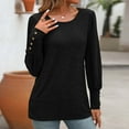 thumbnail image 5 of Women's Casual Loose Bubble Sleeved Round Neck Button Up Long Sleeved Top, 5 of 6