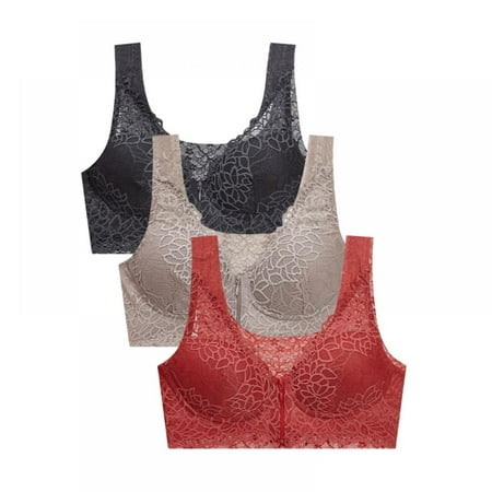 

Pretty Comy Women s Lace Gathered Bras Design of Front Zip 3Pack