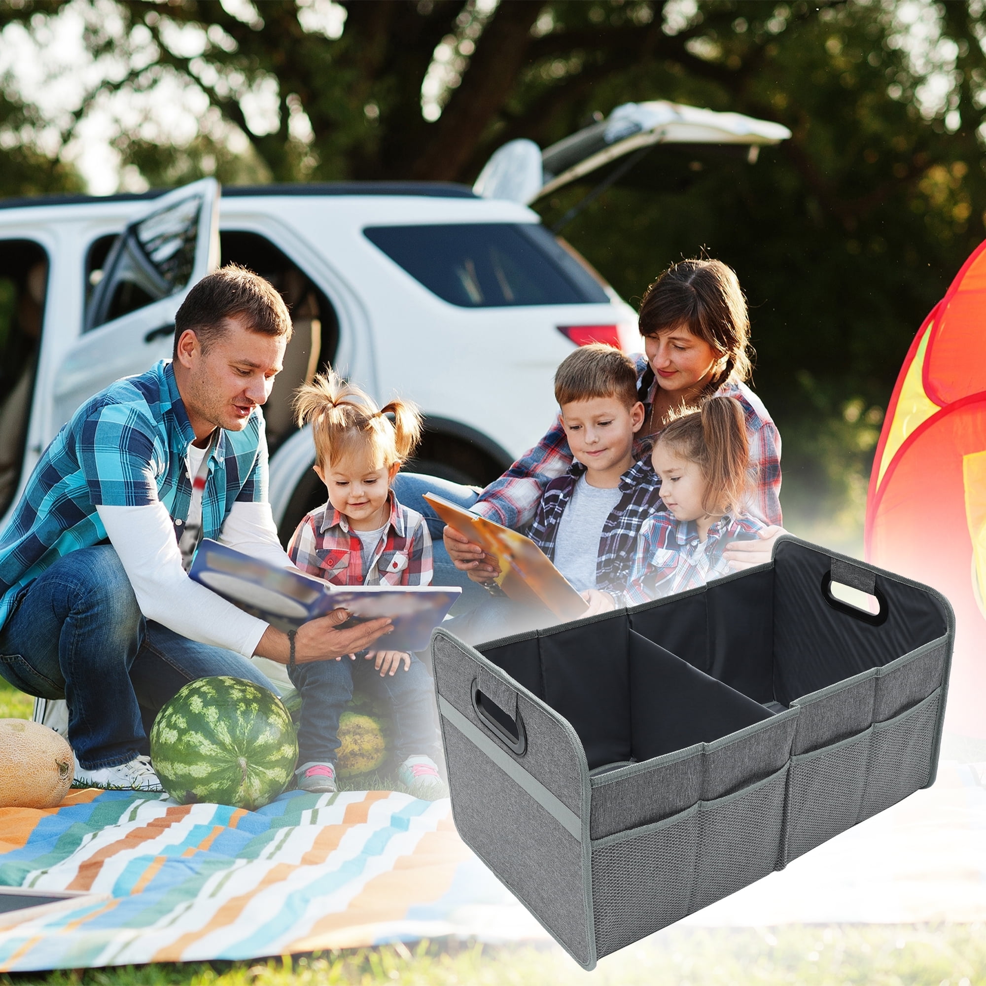 Unique Bargains Universal Car Trunk Organizer Multi Compartments Storage Gray