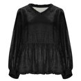 thumbnail image 3 of FAIWAD Long Sleeve Shirts for Women Sparkly Pleated V-Neck Puff Sleeve Peplum Tops Trendy Party Babydoll Tops, 3 of 7