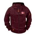 thumbnail image 2 of Zedker Men's Canadian Embroidered Workwear Hoodie Sweatshirt Multi-Pocket Zip Up Raglan Sleeve Jacket Wine XXL, 2 of 9