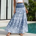 thumbnail image 3 of Arlun Summer Bohemian Style Long Skirts for Women Stretch High Waist Floral Print Lightweight Flowy Maxi Skirts Elegant a Line Design for Beach Vacation Wear Light Blue M, 3 of 4