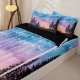thumbnail image 2 of Manfei Watercolor Starry Camping Pattern Zipper Full Size Comforter Sets with Fitted Sheet and 2 Pillowcases,Forest Night Tent Print Zipper Bedding Set,Blue Purple,Reversible, 2 of 7