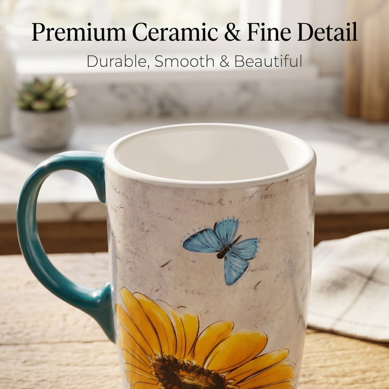 Ceramic Travel Mug with Color Gift Box,Coffee Cup 17 Oz.Flower