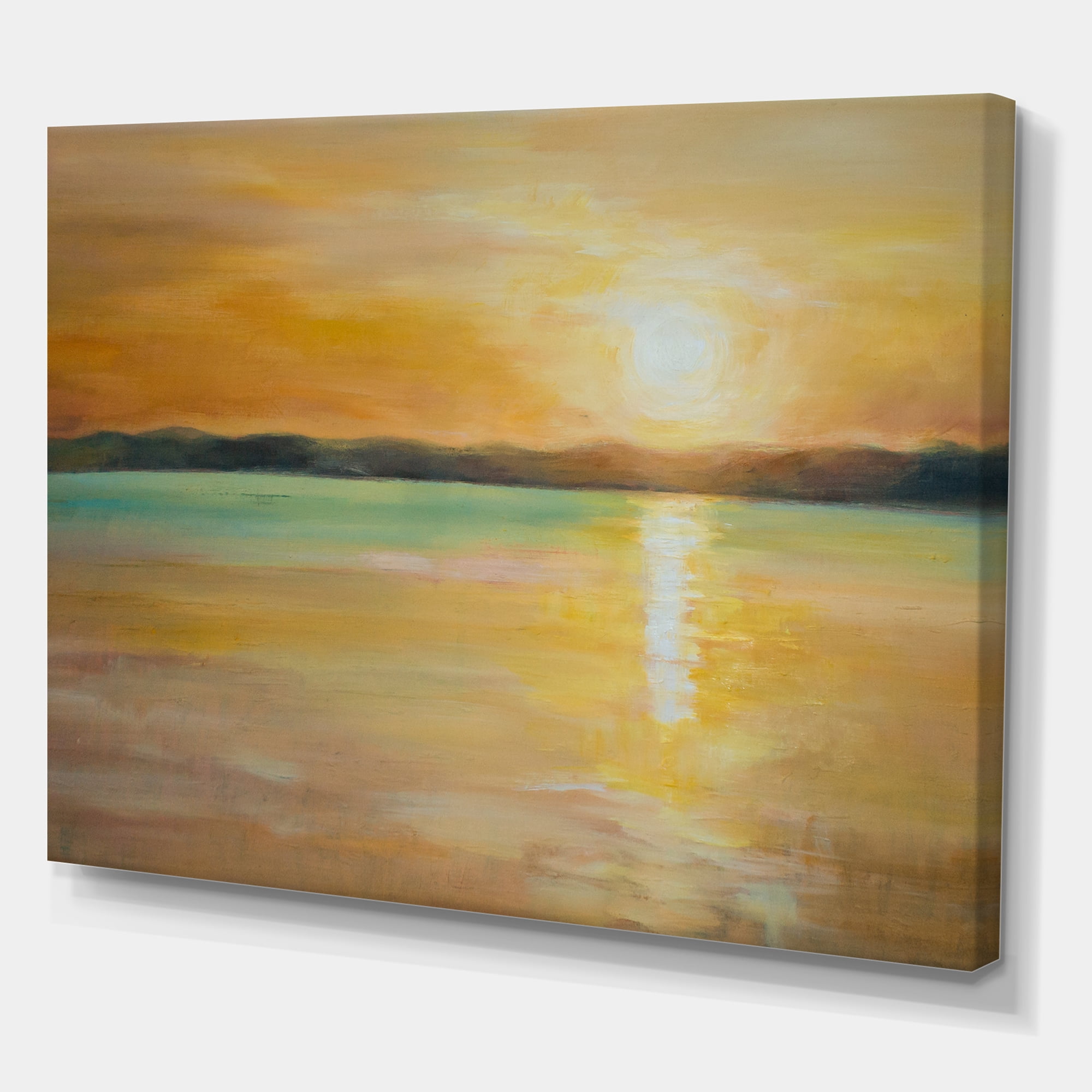 Designart ' Abstract Yellow Sunset At The Horizon ' Nautical & Coastal Canvas Wall Art Print