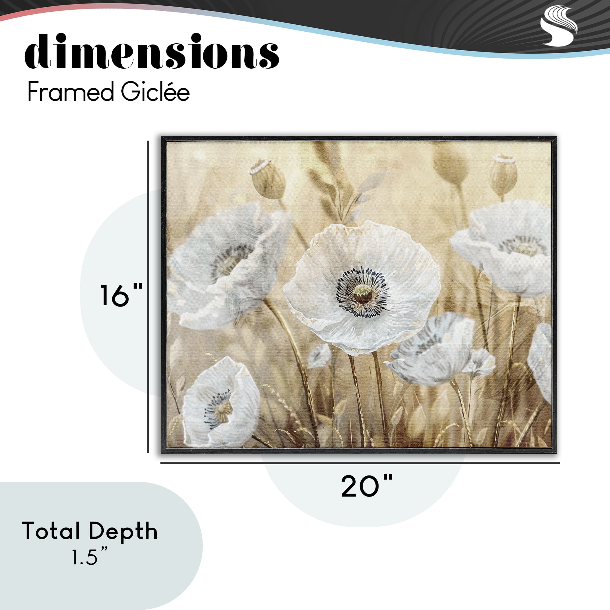 Stupell Industries White Poppies Beige Field Black Framed Giclee Art, design by Kim Allen
