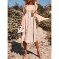 thumbnail image 3 of Vestido de fiesta vintage para mujer Botones con cuello en V Cintura alta A-Line Vestido de playa Romacci  Vestido, 3 of 7