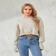 thumbnail image 3 of Ladies‘ Solid Color Knit Sweater with Long Sleeves and Loose Fit, 3 of 9
