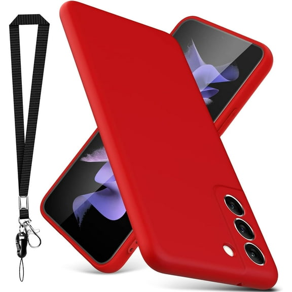 for Samsung Galaxy S21 FE Case, Thin Liquid Silicone Case with Lanyard,Shockproof,Slim Phone Case for Galaxy S21 FE, Full Body Screen Camera Protective Cover-Red 3-sam s21fe-03