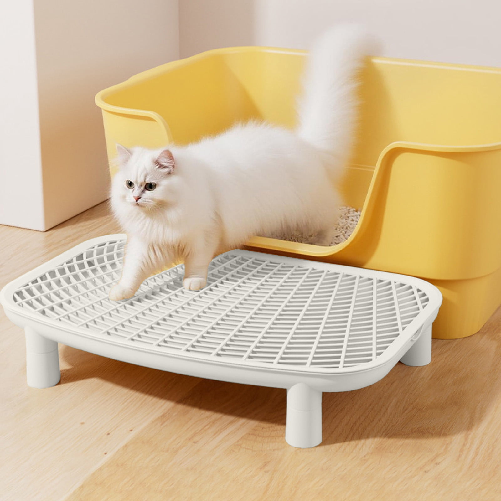 Qiopertar Double Layer Cat Litter Mat, Anti-Slip Litter Trapping Pad for Cat Box, Waterproof Pet Floor Mat with Sand Control Grooves for Bathroom Kitchen Laundry Room, White