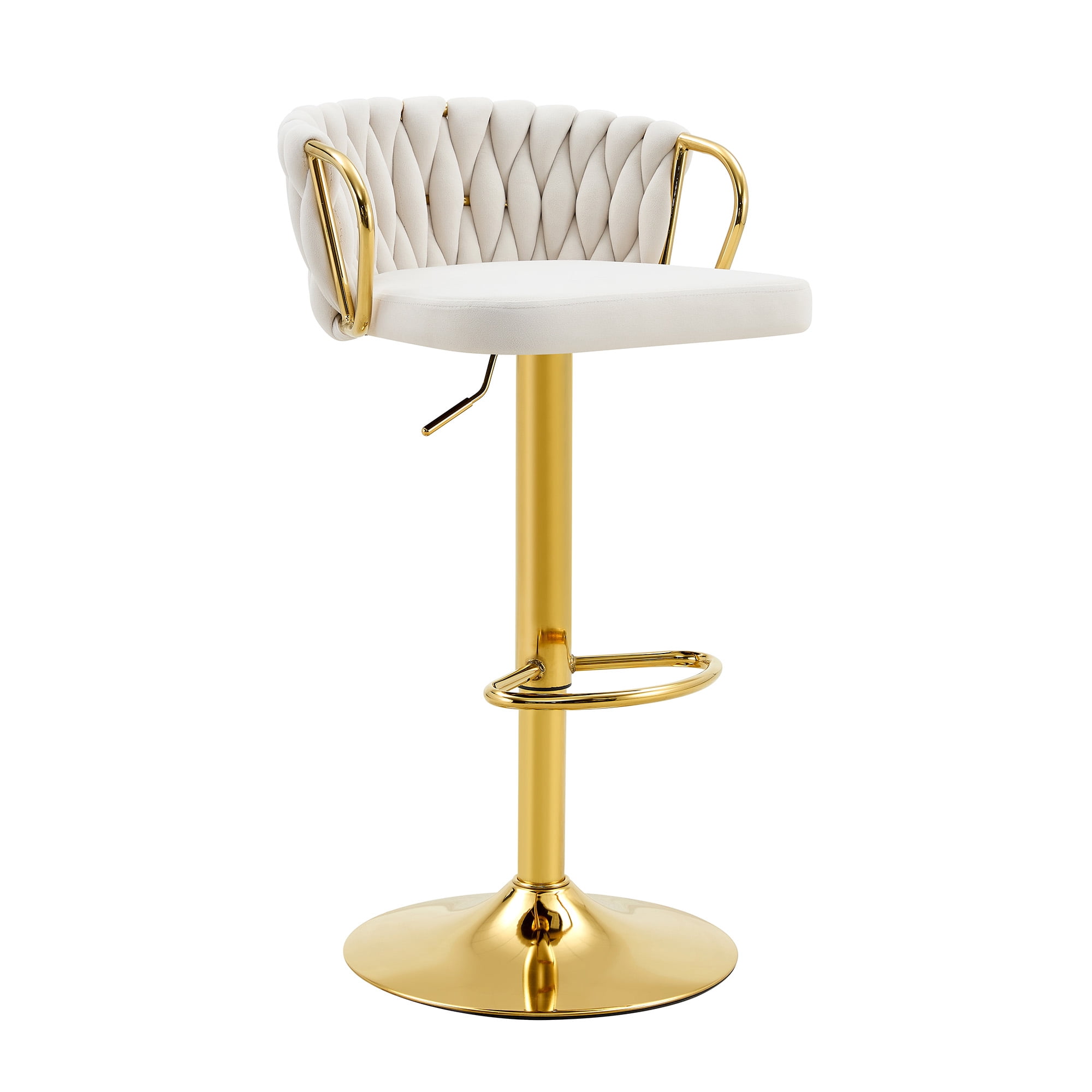 Alvantor Adjustable Bar Stools Set of 2 Modern Velvet Braided Swivel Bar Stools Counter Height Bar Chairs for Kitchen Island Beige