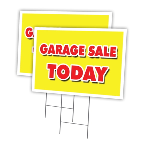 GARAGE SALE TODAY 2 Pack Of 18" x 24" Yard Sign & Stake | Advertise Your Business | Stake Included Image On Front Only | Made in The USA