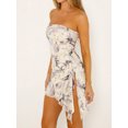 thumbnail image 5 of Raccmtaty Women's Tube Top Dress Sleeveless Strapless Leaf Print Short Mini Dress Ruched Asymmetrical Dress, 5 of 8