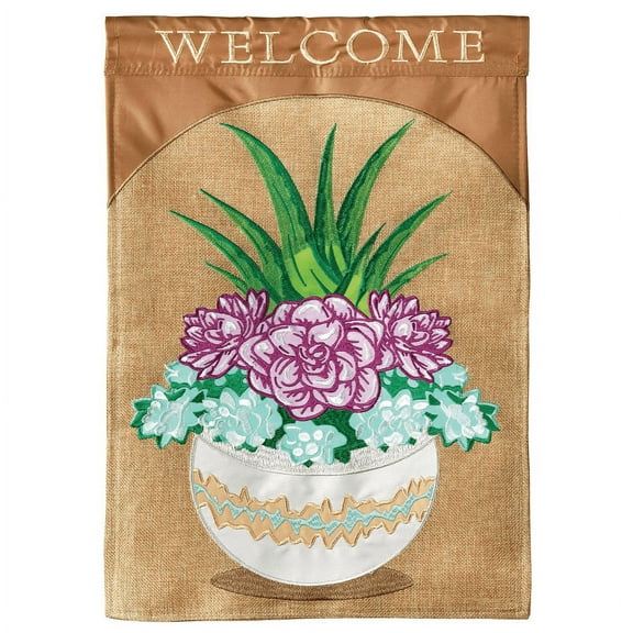 Welcome Brown Potted Pink Flowers 29 x 42 Polyester Large Outdoor House Flag