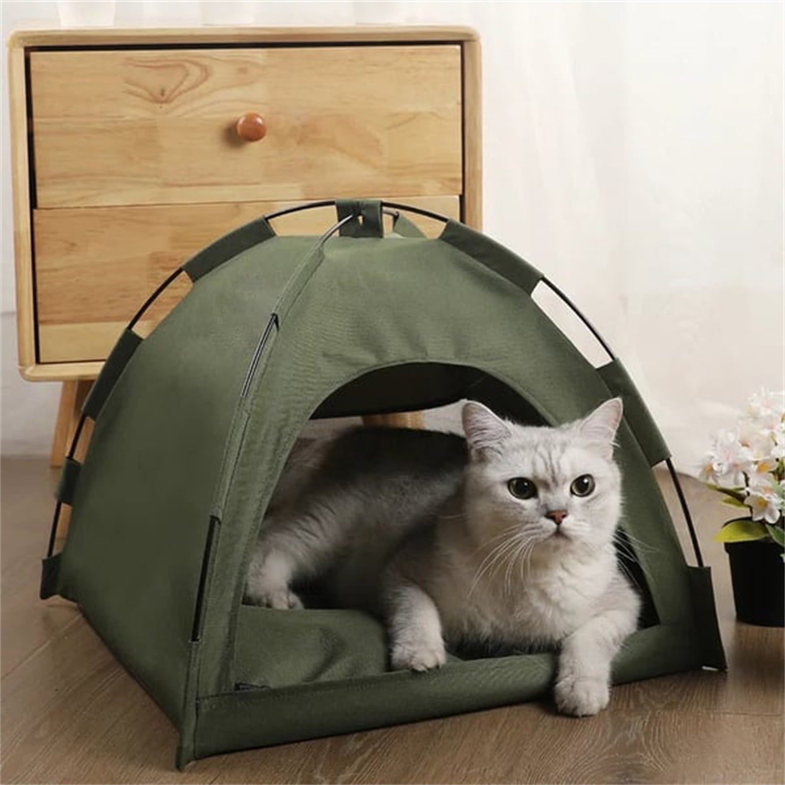 Outdoor Pet Tent with Cushion, Portable Waterproof Dog House, Easy Setup for Camping, Hiking, Travel, Green, Medium Size