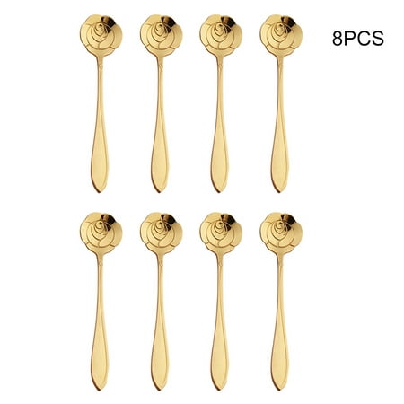 

Alexsix Stainless Steel Tableware 8 Pack Creative Flower Coffee Spoon Dessert Spoon Sugar Spoon for Stirring Mixing Cafe or Bar(Gold Rose X8pcs)