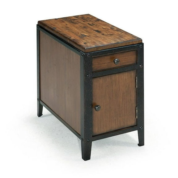 Magnussen Home Pinebrook Distressed Natural Pine Chairside Door End Table