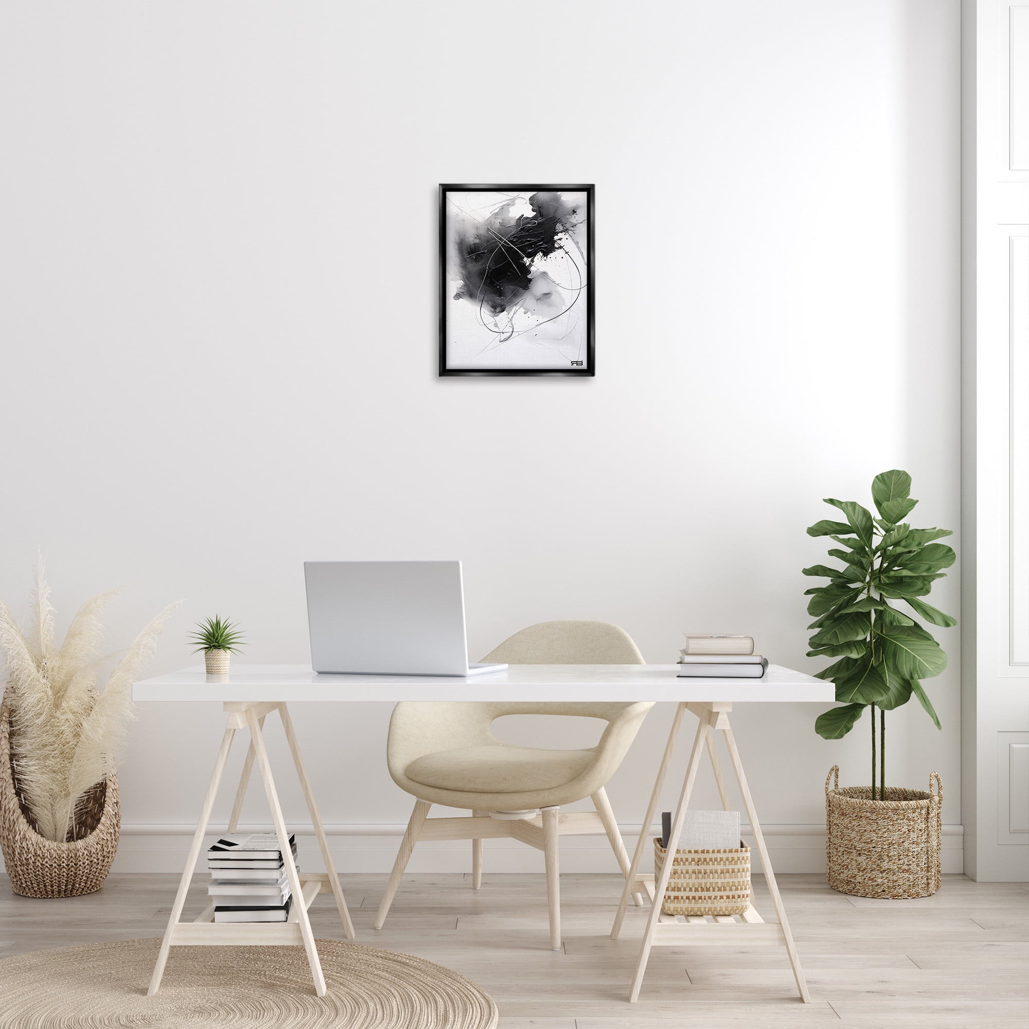 Stupell Industries Contemporary Watercolor Smear Abstract Painting Black Floater Framed Canvas Art Print Wall Art, 17 x 21