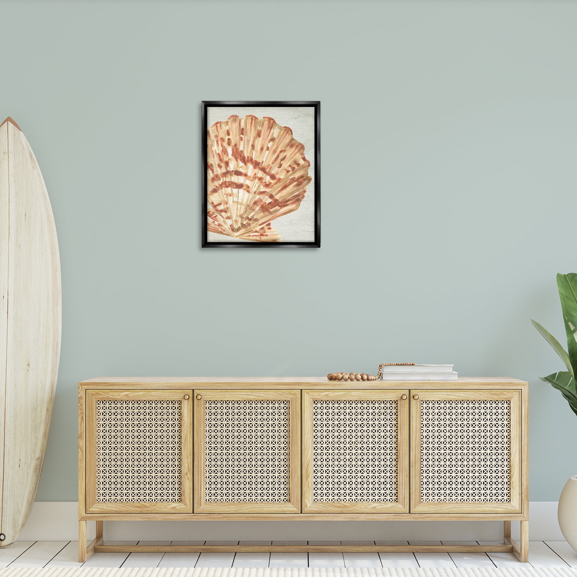 Stupell Industries Tan & Beige Clam Nautical & Beach Painting Black Floater Framed Canvas Art Print Wall Art, 25 x 31