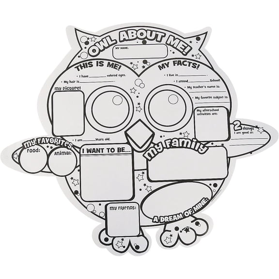 Fun Express Owl All About Me Posters, 30 Color Your Own Activities, Classroom, Daycare and Home Learning Supplies for Kids