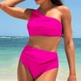 thumbnail image 2 of UTSJKR Two Piece Bikini Set for Women Plus Size Cutout One Shoulder High Waisted Bikini Bathing Suit Full Coverage Swimsuit Hot Pink XXL, 2 of 5