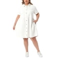 thumbnail image 5 of Agnes Orinda Women's Plus Size Babydoll Denim Dress Button Down Lapel Short Sleeves Casual Jean Shirt Dresses with Pockets 3X White, 5 of 8