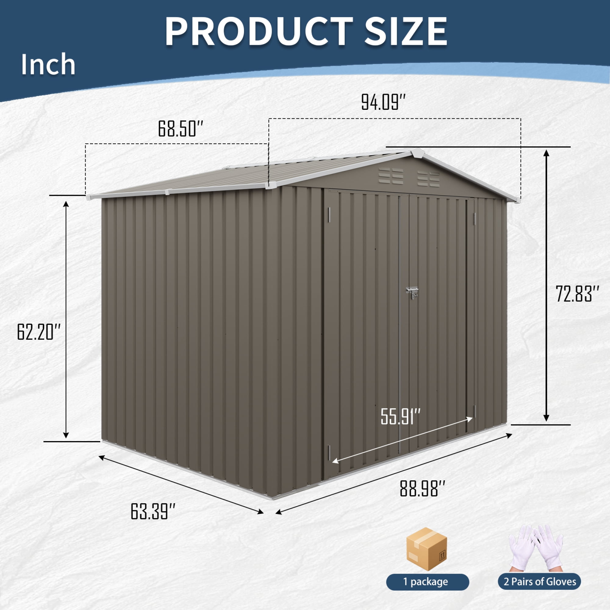 Leumius 8x6 FT Outdoor Metal Storage Shed, Galvanized Steel Panel Tool House with Lockable Double Door & Built-in Vents for Backyard, Patio, Lawn Olive Grey