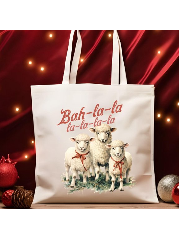 Funny Christmas Sheep Tote Bag, Christmas Cute Bah La La Tote Bag, Holiday Bag, Christmas