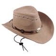 thumbnail image 2 of TISHITA Chapeau de Cowboy en Cuir PU Bord Roulé pour Adulte Unisexe Vacances Fêtes Randonnée Kaki, 2 of 8