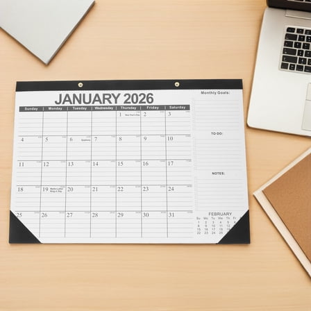 ELAYARD Large Grid Calendar 2026 Year Wall Calendar Black Paper Organizing for Teachers 1Pack