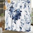 thumbnail image 3 of Shower Curtain,Navy Blue Floral Shower Curtains for Bathroom,Watercolor Ink Flowers Plant Leaf Bath Curtain Sets,Waterproof Fabric Cloth Shower Curtain Sets 72x72in with Hooks, 3 of 6