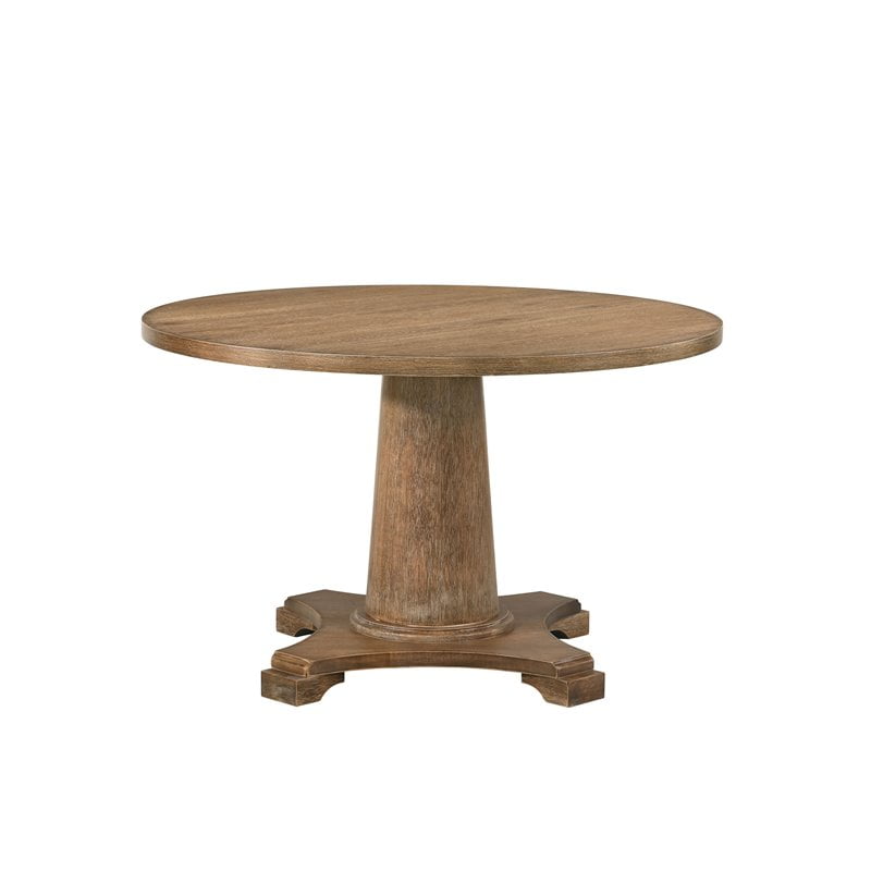 Acme Yotam Round Wooden Single Pedestal Dining Table in Salvaged Oak