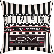 Set of 4 Movie Theater Throw Pillow Covers, Cinema Poster Design Cushion Case for Home Living Room Decor, Reversible Popcorn Vintage Old Fashion Decorative Throw Cushion Case, 16x16 Inches