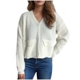 thumbnail image 2 of Itsame Loose Sweater for Womens Long Sleeve Button Cardigan Sweaters V-Neck Casual Relaxed Sweatertop White Size S, 2 of 6