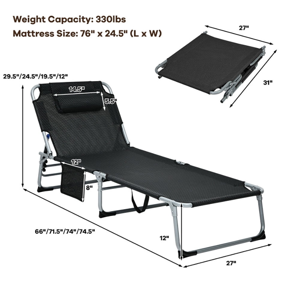 Aimee Lii 4-Fold Oversize Padded Folding Lounge Chair with Removable Soft Mattress, Patio Loungers, Black Aimee Lii 4-Fold Oversize Padded Folding Lounge Chair with Removable Soft Mattress, Patio Loungers, Black