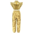 thumbnail image 4 of Haitryli Kids Girls Sparkly Metallic Hip-Hop Jazz Dance Outfit Mesh Patchwork Crop Top and Cargo Pants Set Gold 10, 4 of 6