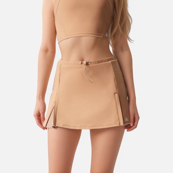 Active Women's Athletic Skort with Side Pocket and Built-In Shorts - Large, Brown