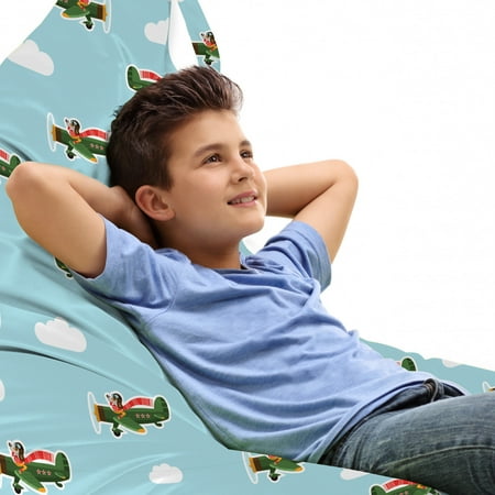 

Airplane Lounger Chair Bag Concept Doggies Driving Old Aircraft Brave Animals in the Sky High Capacity Storage with Handle Container Lounger Size Olive Green Pale Blue by Ambesonne