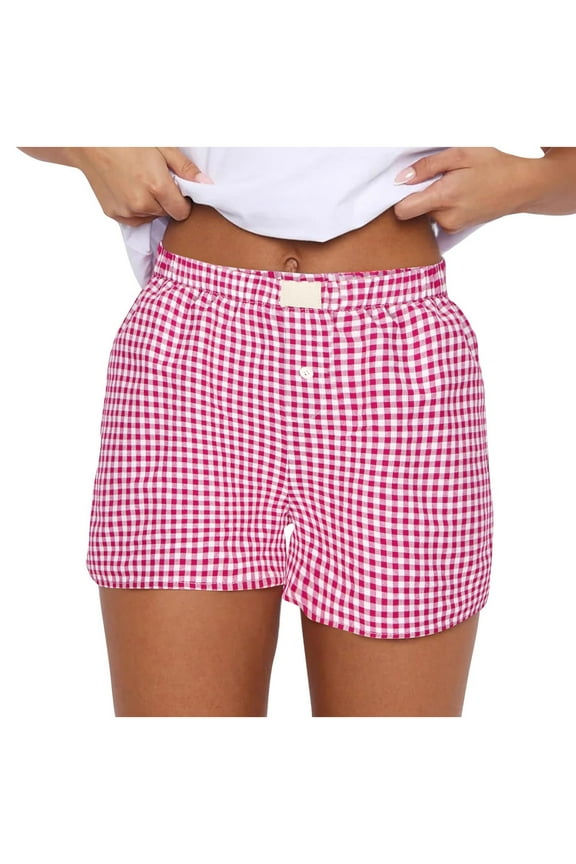 Women's Casual Plaid Shorts 2024 Summer Elastic High Waisted Shorts Summer Loose Pajama Boxers Shorts Clearance